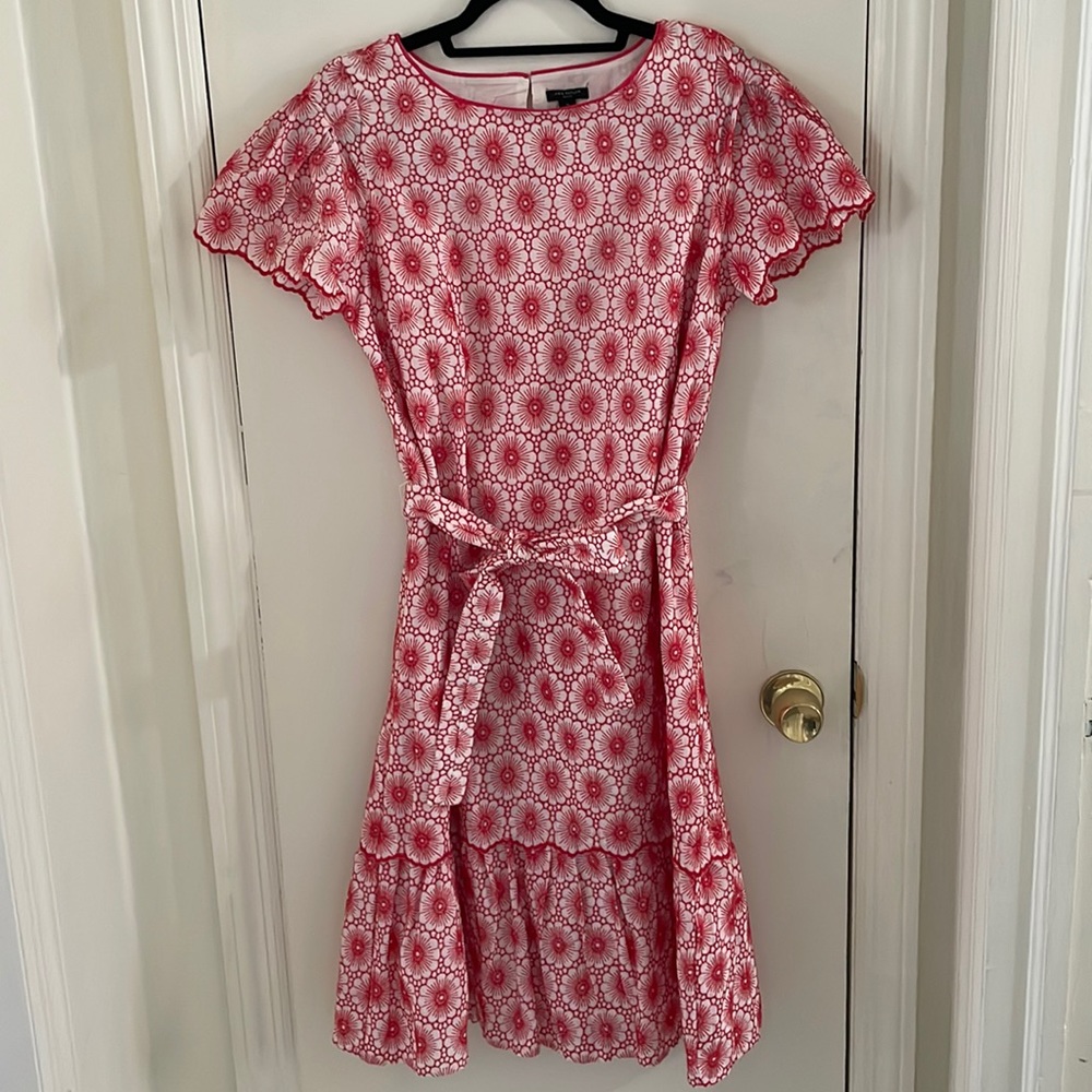 Ann Taylor Small Petite Red and White Floral Embroidered Dress